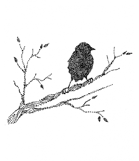 Bird on Branch Wood Mount Stamp M3-0390J