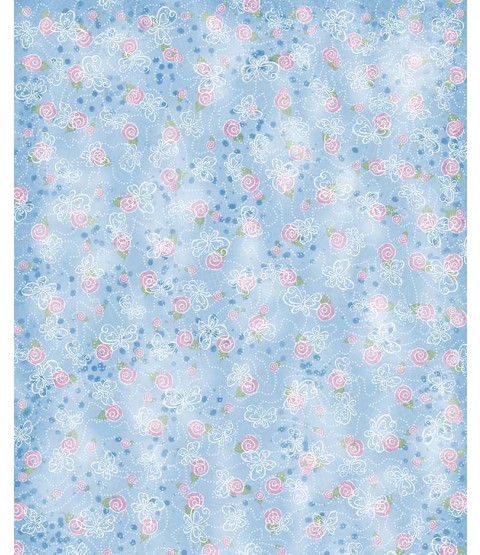 Butterflies & Roses on Blue 12" x 18"  Printed Cardstock - SPAC002