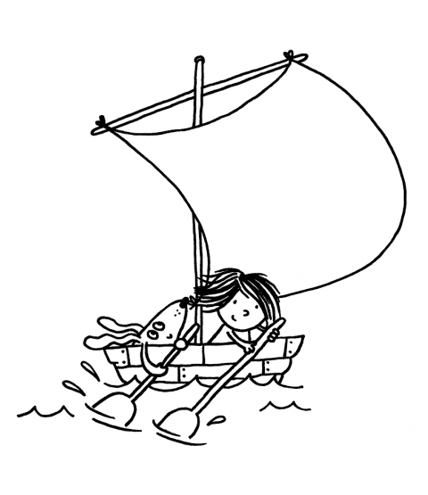 Boat Girl & Pup Cling Mount Stamp - ICL3-101