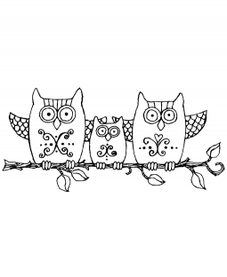 Branch Owl Trio Wood Mount Stamp K3-2241H