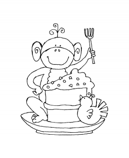 Cake Slice Monkey Wood Mount Stamp J1-0034G