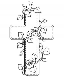 Floral Cross Wood Mount Stamp M1-2871J