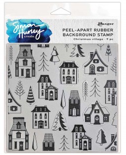 Simon Hurley Peel-Apart Background Stamp: Christmas Village HUR82569