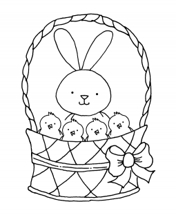 Bunny & Chicks Basket Wood Mount Stamp K1-9301H