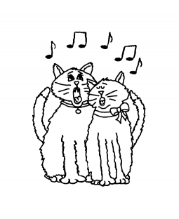 Trudy Sjolander Singing Cats Wood Mount Stamp J1-10749G