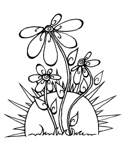 Trudy Sjolander Swirly Sun & Flowers Wood Mount Stamp M2-0626J